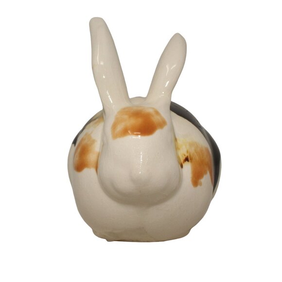 VTG Handmade Pottery Multicolored Rabbit Bunny Rolled Cotton Holder Bathroom - Picture 2 of 10